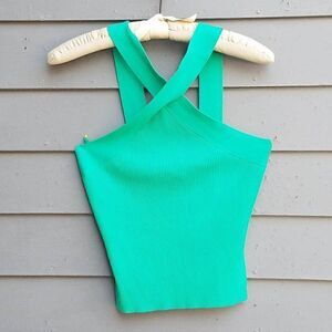 Skies are Blue Green Ribbed Criss Cross Back Top size Medium